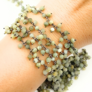 Cats Eye Cluster Dangle Oxidized Silver Wire Chain